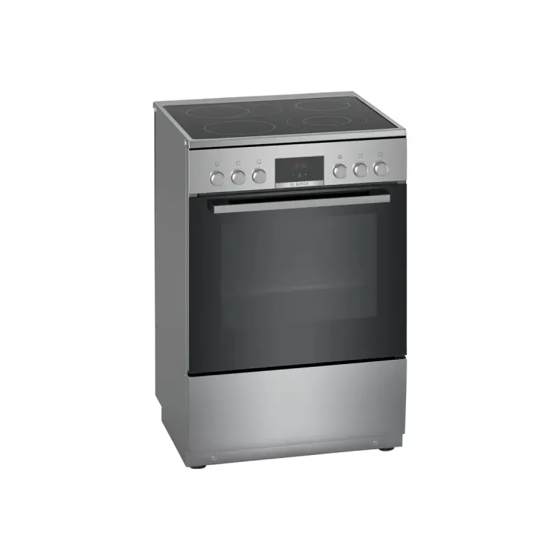 Brīvi stāvoša elektriskā plīts Bosch Serie 4 HKR39A250U, keramikas virsma 4 zonas, cepeškrāsns 66 L, nerūsējošais tērauds, 600 mm