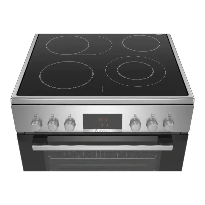 Brīvi stāvoša elektriskā plīts Bosch Serie 4 HKR39A250U, keramikas virsma 4 zonas, cepeškrāsns 66 L, nerūsējošais tērauds, 600 mm