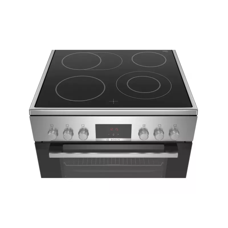 Brīvi stāvoša elektriskā plīts Bosch Serie 4 HKR39A250U, keramikas virsma 4 zonas, cepeškrāsns 66 L, nerūsējošais tērauds, 600 mm
