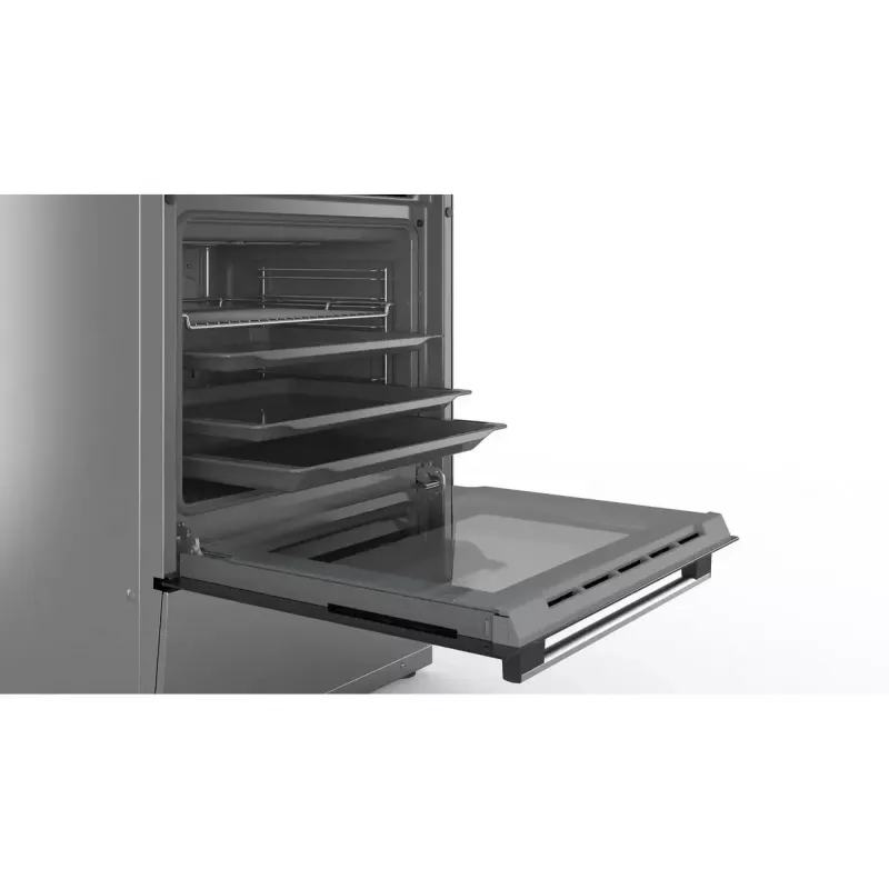 Brīvi stāvoša elektriskā plīts Bosch Serie 4 HKR39A250U, keramikas virsma 4 zonas, cepeškrāsns 66 L, nerūsējošais tērauds, 600 mm