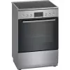Brīvi stāvoša elektriskā plīts Bosch Serie 4 HKR39A250U, keramikas virsma 4 zonas, cepeškrāsns 66 L, nerūsējošais tērauds, 600 mm