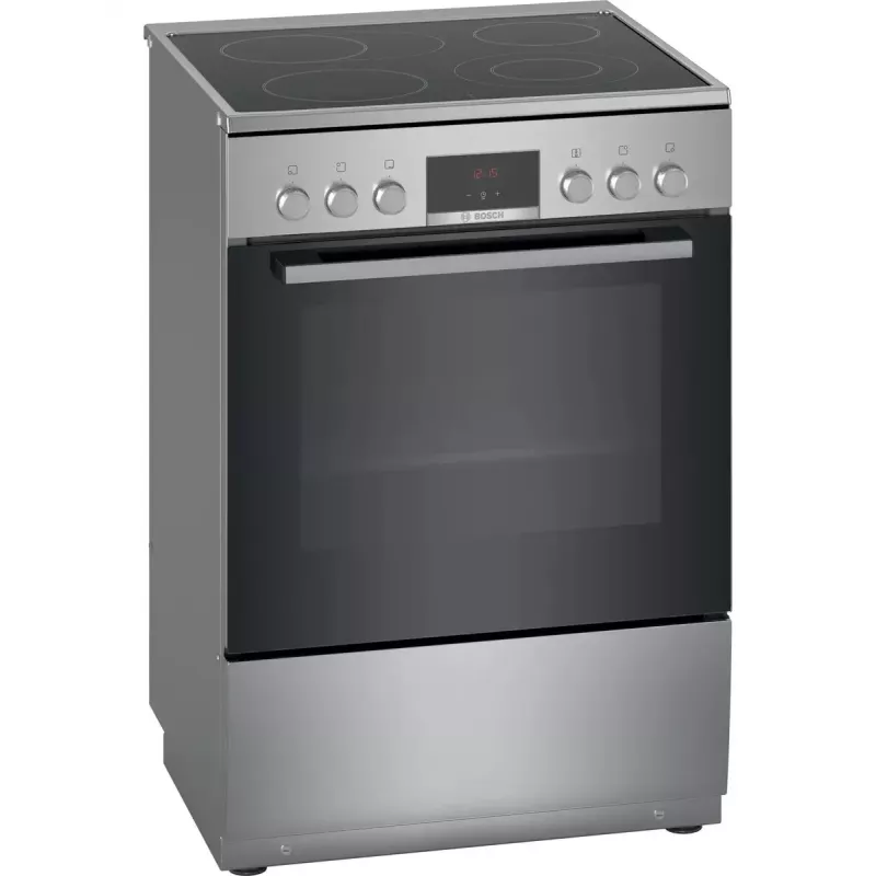 Brīvi stāvoša elektriskā plīts Bosch Serie 4 HKR39A250U, keramikas virsma 4 zonas, cepeškrāsns 66 L, nerūsējošais tērauds, 600 mm