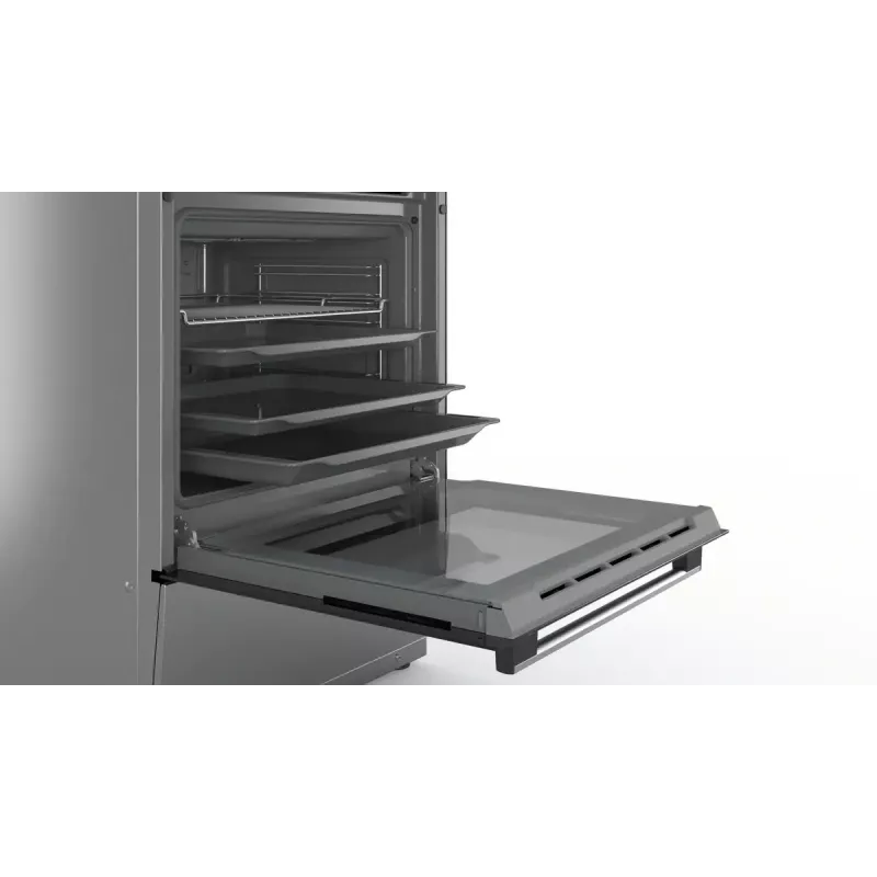 Brīvi stāvoša elektriskā plīts Bosch Serie 4 HKR39A250U, keramikas virsma 4 zonas, cepeškrāsns 66 L, nerūsējošais tērauds, 600 mm