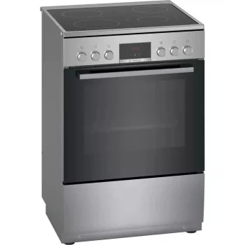 Brīvi stāvoša elektriskā plīts Bosch Serie 4 HKR39A250U, keramikas virsma 4 zonas, cepeškrāsns 66 L, nerūsējošais tērauds, 600 mm