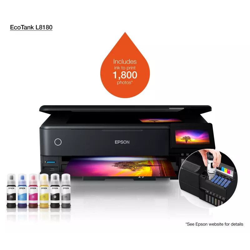 Daudzfunkciju tintes printeris Epson EcoTank L8180 — A3+, krāsu, 5760x1440 DPI, 32 ppm, duplekss, Wi‑Fi, Ethernet