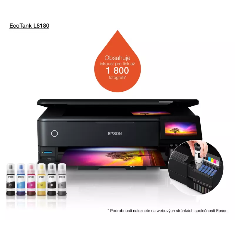 Daudzfunkciju tintes printeris Epson EcoTank L8180 — A3+, krāsu, 5760x1440 DPI, 32 ppm, duplekss, Wi‑Fi, Ethernet