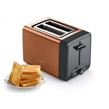 Toasteris Bosch TAT4P429, 2 šķēles, 970 W, melns/brūns, kompakts nerūsējošais tērauds