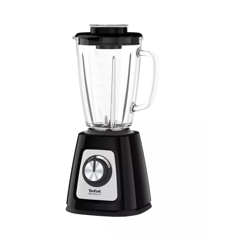 Galda blenderis Tefal BlendForce II BL4388 — 800 W, 1,25 L stikla trauks, ledus drupināšana, melns/brushed steel