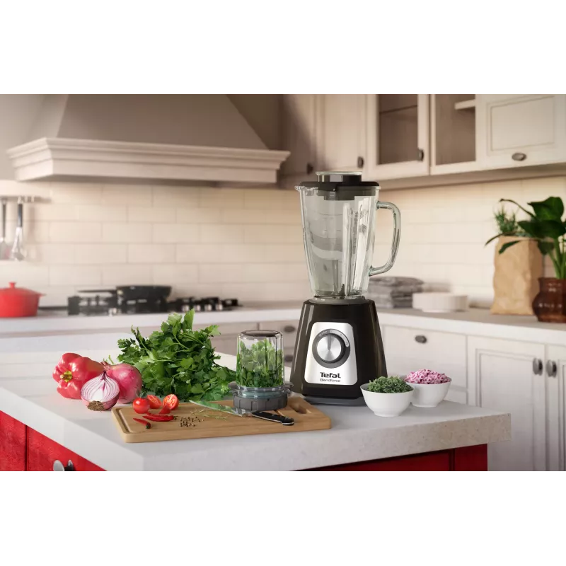 Galda blenderis Tefal BlendForce II BL4388 — 800 W, 1,25 L stikla trauks, ledus drupināšana, melns/brushed steel