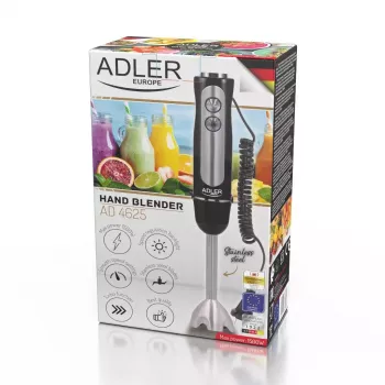 Rokas blenderis Adler AD 4625B — 1500 W, 5 ātrumi, turbo, nerūsējošā tērauda asmens, melns