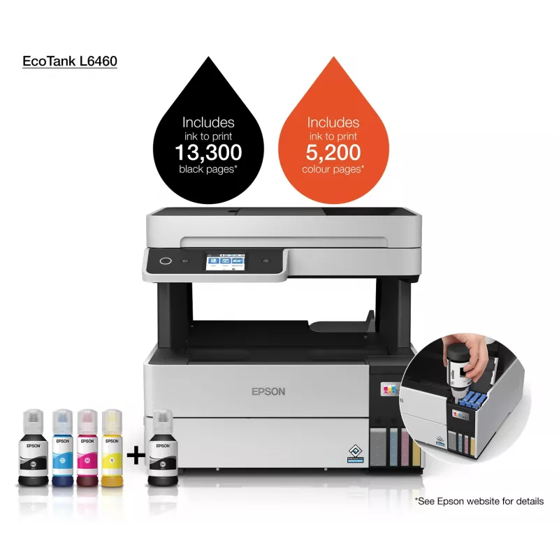 Daudzfunkciju printeris Epson EcoTank L6460 — tintes krāsu, 4800x1200 dpi, 37 lpp/min, A4 duplekss, Wi‑Fi, Ethernet