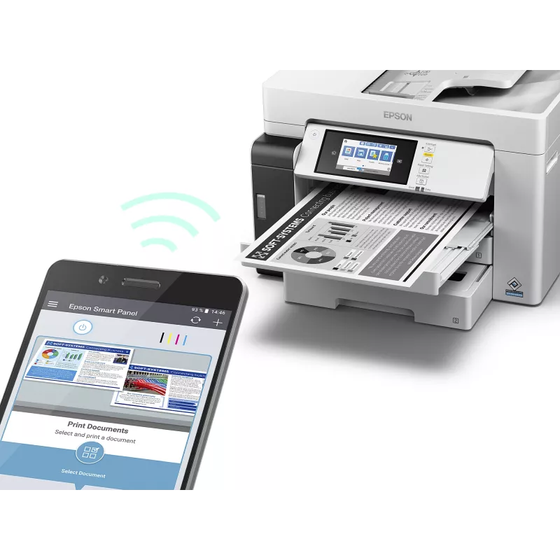Daudzfunkciju ierīce Epson M15180 — tintes melnbalts printeris, 4800x1200 DPI, krāsu skenēšana 1200x1200, A4, Wi‑Fi, Ethernet, duplekss