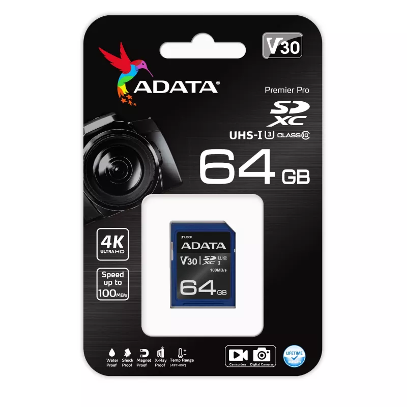 ADATA ASDX64GUI3V30S-R atmiņas karte 64 GB SDXC UHS-I Class 10