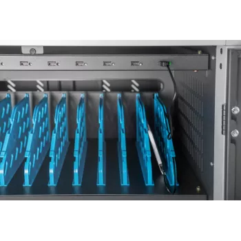 DIGITUS uzlādes ratiņi 30 vietām, 15.6 collas, melns 1100 x 700 x 650 mm, ar USB, PDU, ventilatoru