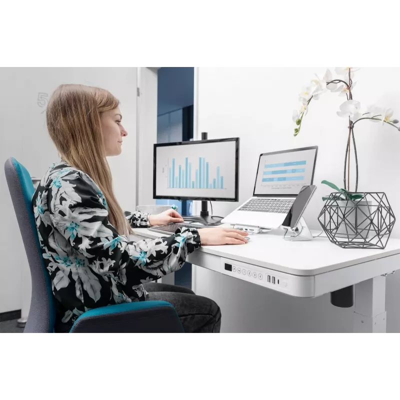 DIGITUS elektriski regulējams augstuma galds 120x60x12cm balts ar USB