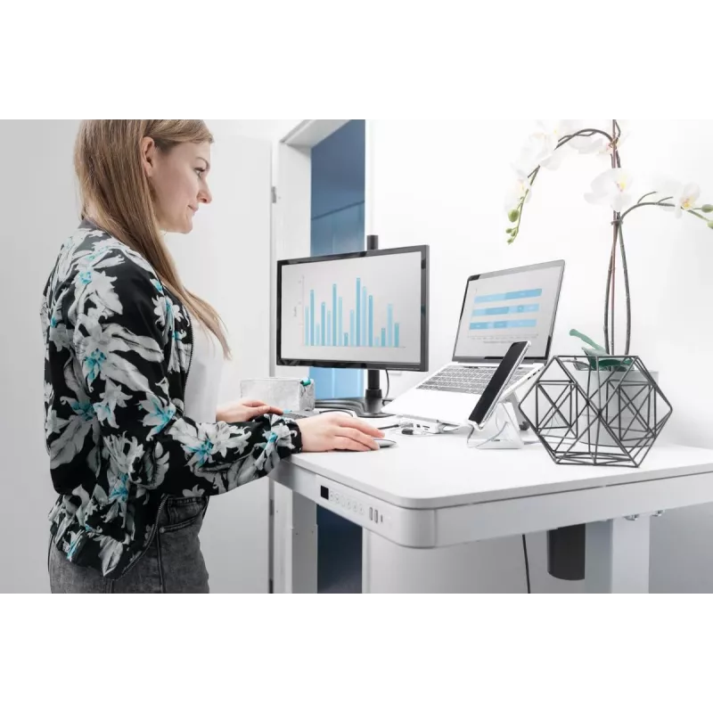 DIGITUS elektriski regulējams augstuma galds 120x60x12cm balts ar USB
