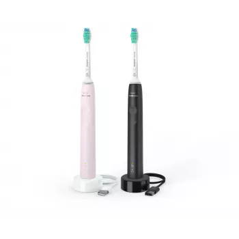 Philips Sonicare 3100 sērijas HX3675/15 2-paka skaņas elektriskās zobu birstes - melna un rozā