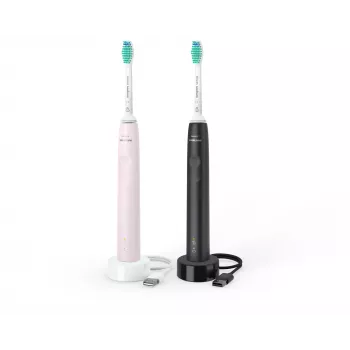 Philips Sonicare 3100 sērijas HX3675/15 2-paka skaņas elektriskās zobu birstes - melna un rozā