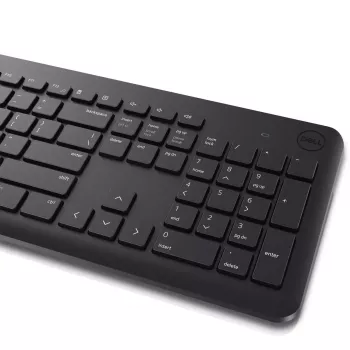 Bezvadu tastatūras un peles komplekts Dell KM3322W — pilna izmēra QWERTY, RF bezvadu, melns, biroja lietošanai