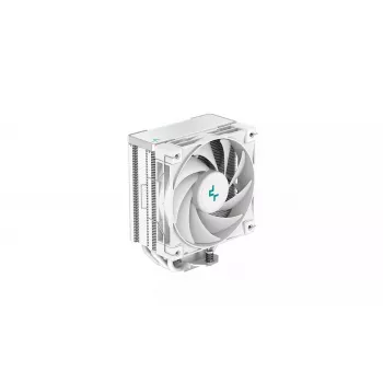 Gaisa dzesētājs DeepCool AK400 WH — 4×6 mm vara siltumcaurules, 120 mm FDB ventilators, 1850 RPM, 66,47 CFM, piemērots LGA 1700 un parastajiem Intel/AMD ligzdām, balts