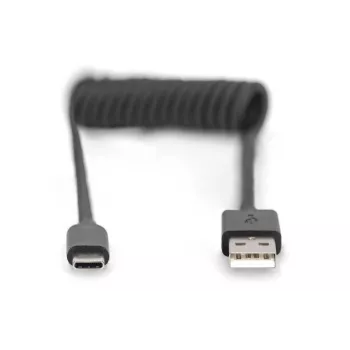 Digitus USB 2.0 USB A – USB C spirāles kabelis 1m 0.48 Gbit/s Melns