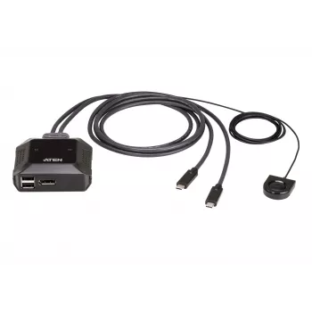 ATEN US3312 2-Portu USB-C 4K DisplayPort KVM Slēdzis ar tālvadības izvēles pogu