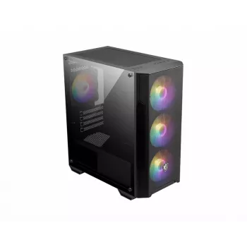 PC korpuss MSI MAG FORGE M100A Micro Tower Melns ar rūdītu stiklu, 3x120mm priekšējie ventilatori, RGB, microATX/Mini-ITX