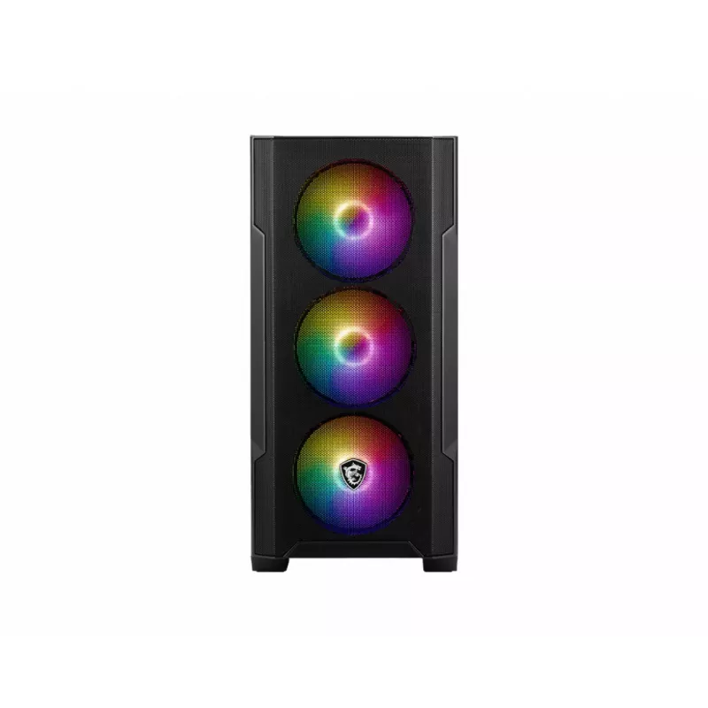 PC korpuss MSI MAG FORGE M100A Micro Tower Melns ar rūdītu stiklu, 3x120mm priekšējie ventilatori, RGB, microATX/Mini-ITX