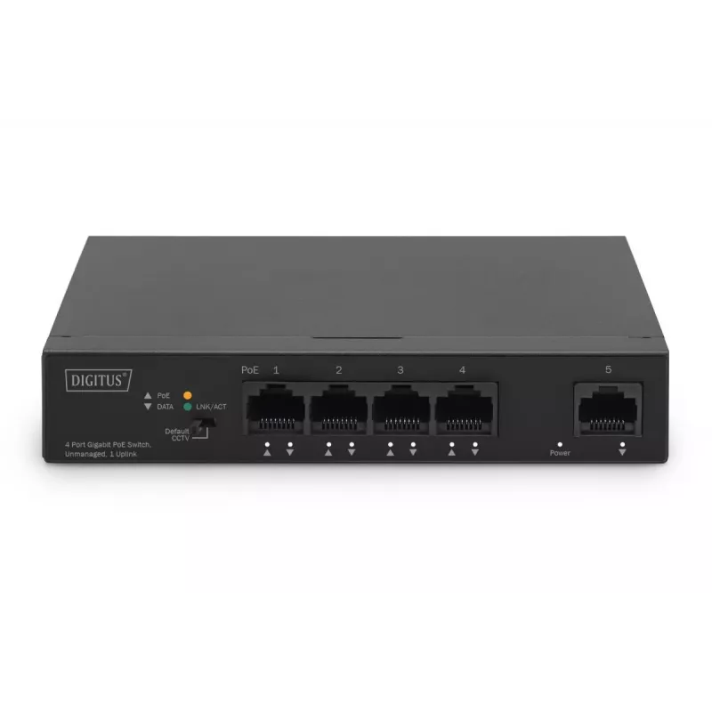DIGITUS PoE slēdzis 4+1 porti Gigabit nekonfigurējams 4 PoE porti