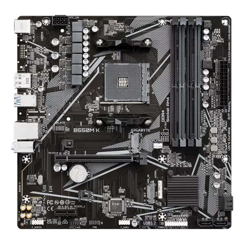 Mātesplate GIGABYTE B550M K - AMD Ryzen 5000, DDR4 līdz 4733MHz, PCIe 4.0 M.2, 1GbE LAN