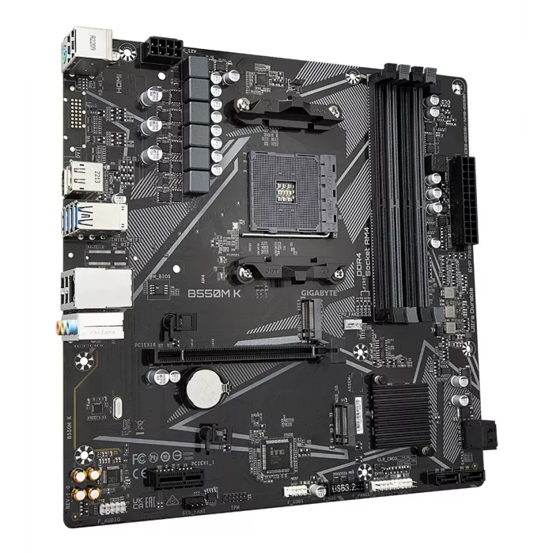 Mātesplate GIGABYTE B550M K - AMD Ryzen 5000, DDR4 līdz 4733MHz, PCIe 4.0 M.2, 1GbE LAN