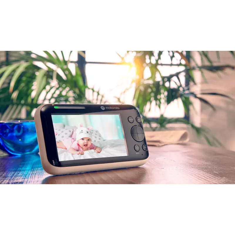 Motorola PIP1500 video mazuļa uzraudzības kamera, 5 collu krāsu ekrāns, 480 x 272, FHSS, 300 m darbības attālums, divpusēja sarunu funkcija, infrasarkanā nakts redzamība, telpas temperatūras kontrole, balta/melna
