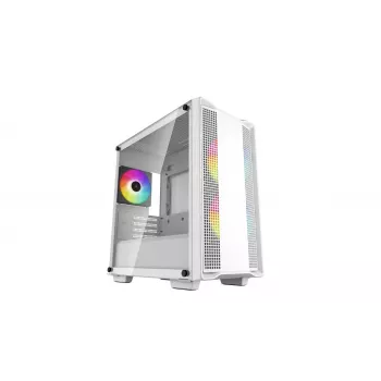 PC korpuss DeepCool CC360 WH ARGB Mini Tower Balts — Micro‑ATX/Mini‑ITX, rūdīts stikls, 2x 3.5 inch + 3x 2.5 inch, 2x priekšējie 120mm ventilatori