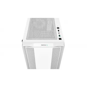 PC korpuss DeepCool CC360 WH ARGB Mini Tower Balts — Micro‑ATX/Mini‑ITX, rūdīts stikls, 2x 3.5 inch + 3x 2.5 inch, 2x priekšējie 120mm ventilatori