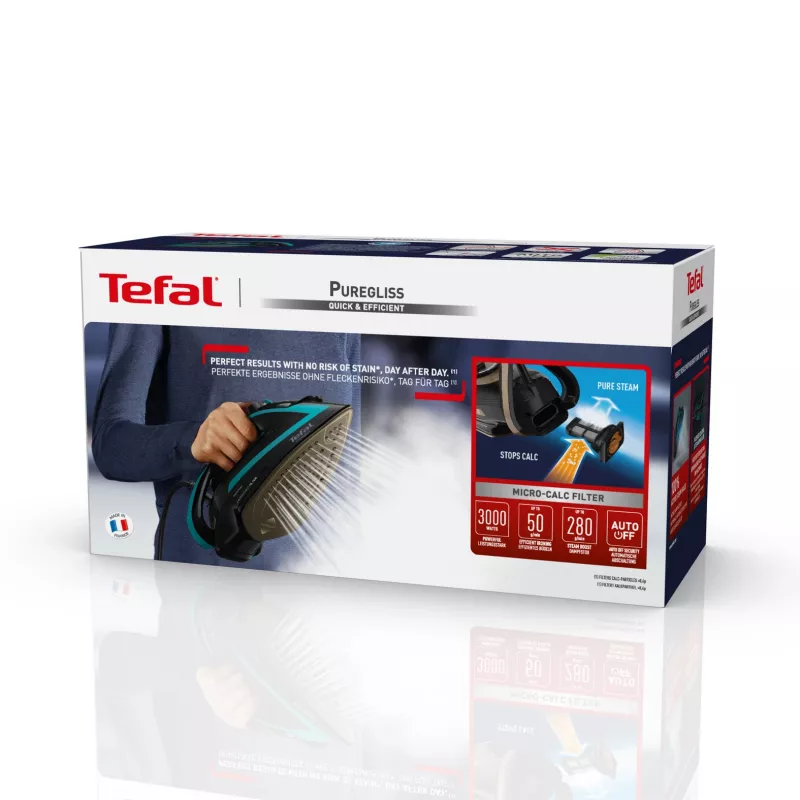 Tefal Puregliss FV8066 sausā un tvaika gludeklis ar Durilium AirGlide Autoclean zoli 3000 W Melns, Zils