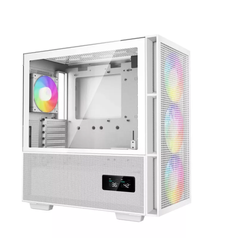 DeepCool CH560 Digital WH Mid-Tower datora kārba, E-ATX/ATX, rūdīts stikls, 3x 140 mm ARGB ventilatori, digitālais statusa displejs, USB-C, balta