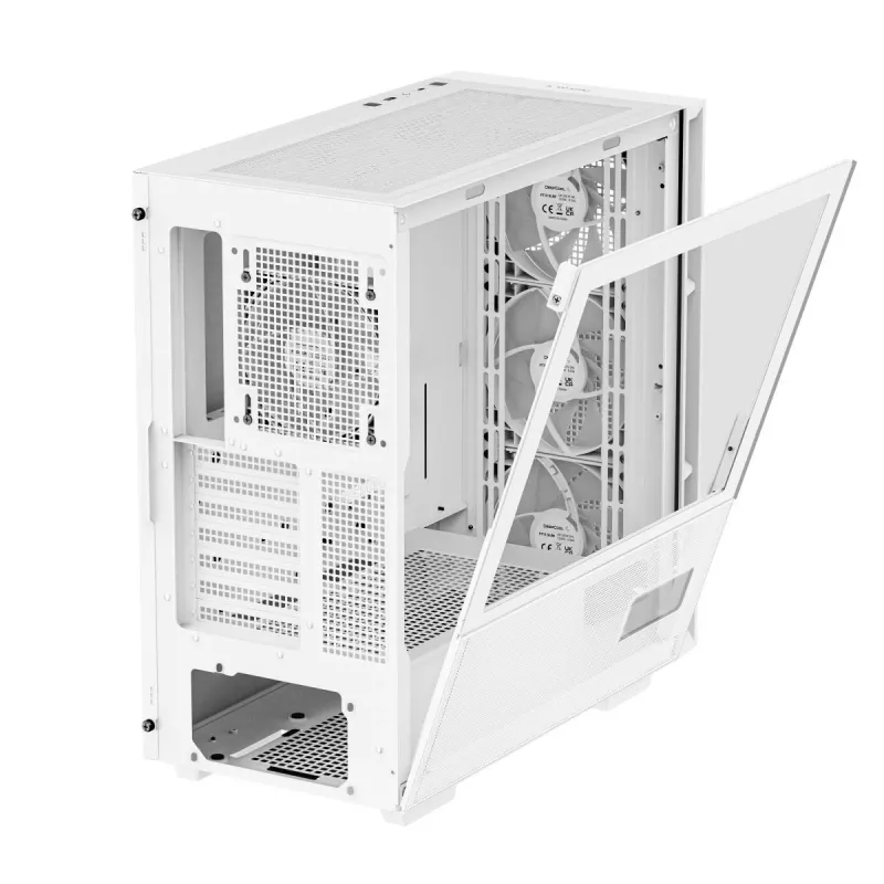 DeepCool CH560 Digital WH Mid-Tower datora kārba, E-ATX/ATX, rūdīts stikls, 3x 140 mm ARGB ventilatori, digitālais statusa displejs, USB-C, balta