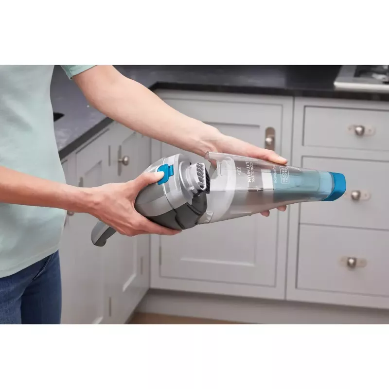 Black & Decker NVC215WA-QW DustBuster bezvadu rokas putekļsūcējs, 0,3 l putekļu tvertne, 1500 mAh litija jonu, mazgājams filtrs, zils/pelēks