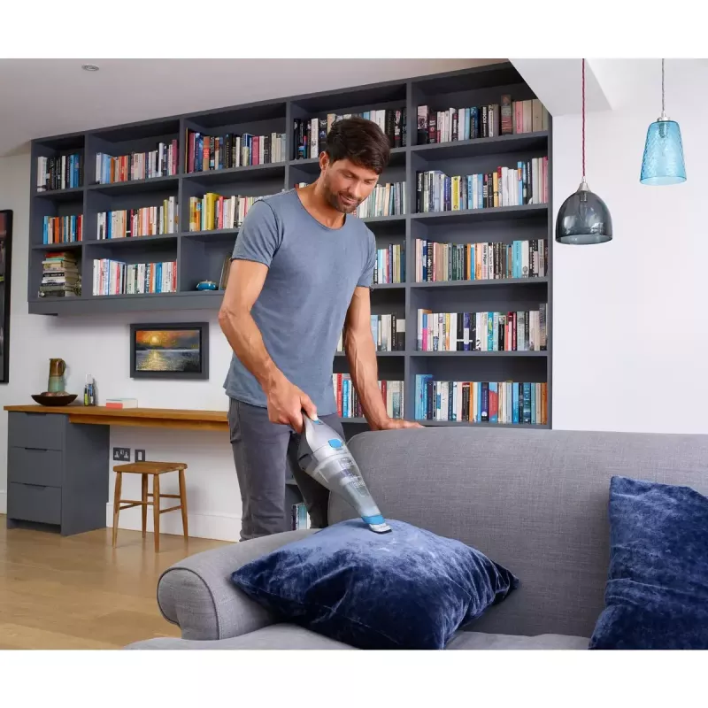 Black & Decker NVC215WA-QW DustBuster bezvadu rokas putekļsūcējs, 0,3 l putekļu tvertne, 1500 mAh litija jonu, mazgājams filtrs, zils/pelēks