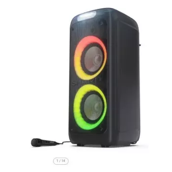 Pārtskaņas skaļrunis Sharp PS-949 — 2.1 kanāli, 132 W PMPO, 8 collu zemfrekvences skaļrunis, Bluetooth A2DP/AVRCP, vadu un bezvadu, melns, plastmasas korpuss