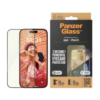 PanzerGlass® EyeCARE™ Ekrāna aizsargs iPhone 15 | Ultra-Wide Fit ar EasyAligner