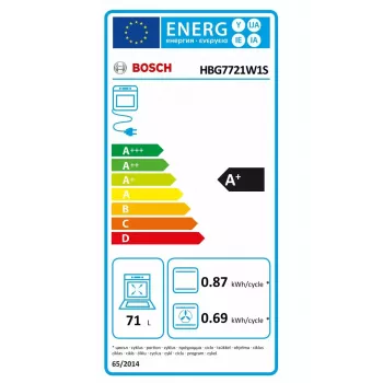 Iebūvējamā elektriskā cepeškrāsns Bosch HBG7721W1S, pirolīzes tīrīšana, balta