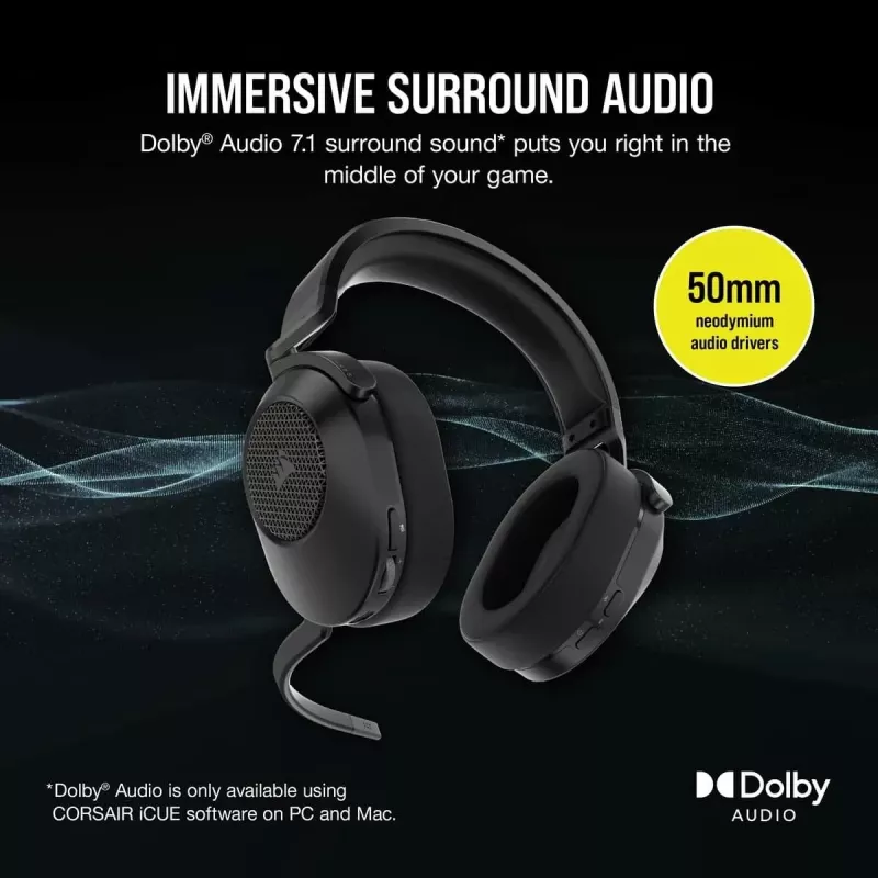 CORSAIR Gaming austiņas HS65 - Bezvadu - Carbon