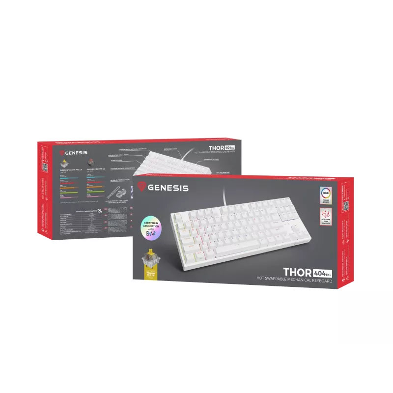 GENESIS Thor 404 TKL spēļu tastatūra USB QWERTY US International Balta