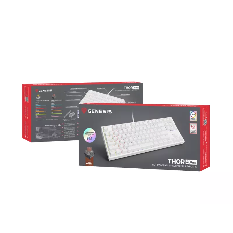 GENESIS Thor 404 TKL spēļu tastatūra USB QWERTY US International Balta