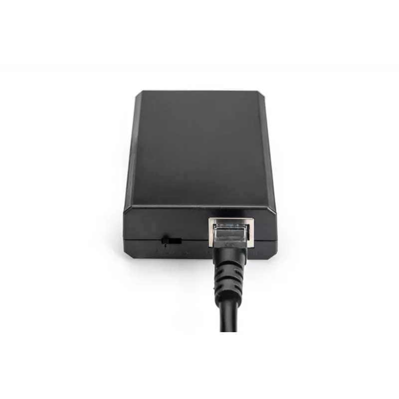 DIGITUS Gigabit PoE+ Sadalītājs, 10/100/1000 Mbps, 24W Ieeja: 802.3at PoE, Izeja: 5V/2A, 9V/2A, 12V/2A, plastmasas korpuss, melns