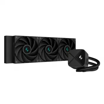 Šķidruma dzesēšanas sistēma DeepCool LS720S Zero Dark — 3×120 mm ventilatori, 360 mm radiators, 41 cm caurules, 6 W sūknis, LGA1151/AM4/AM5, melna
