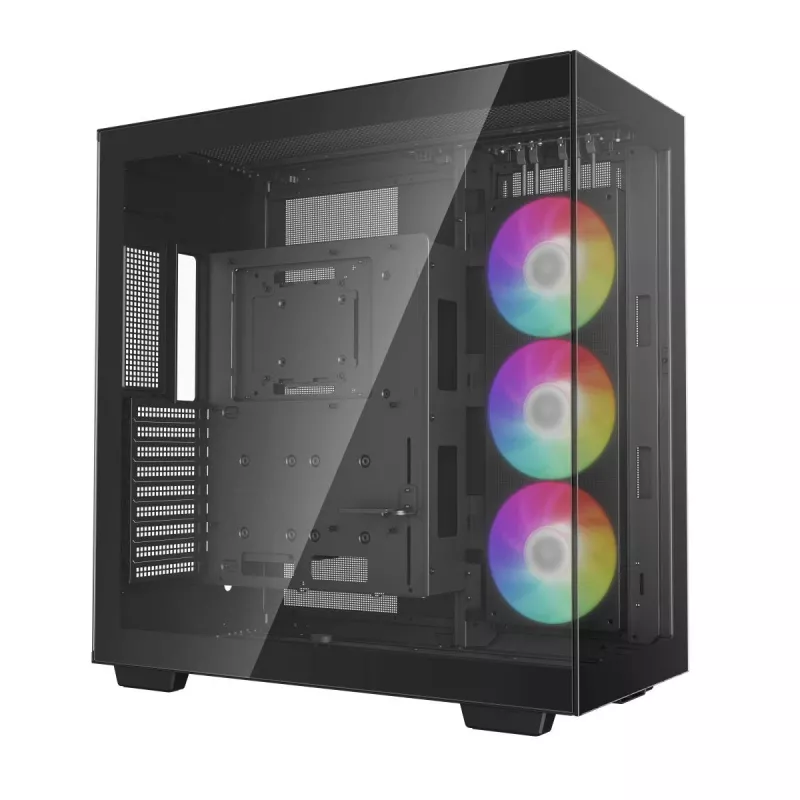 DeepCool CH780 Full Tower korpuss spēļu datoram, E-ATX, rūdīta stikla sānu panelis ar logu, bez barošanas avota, melns