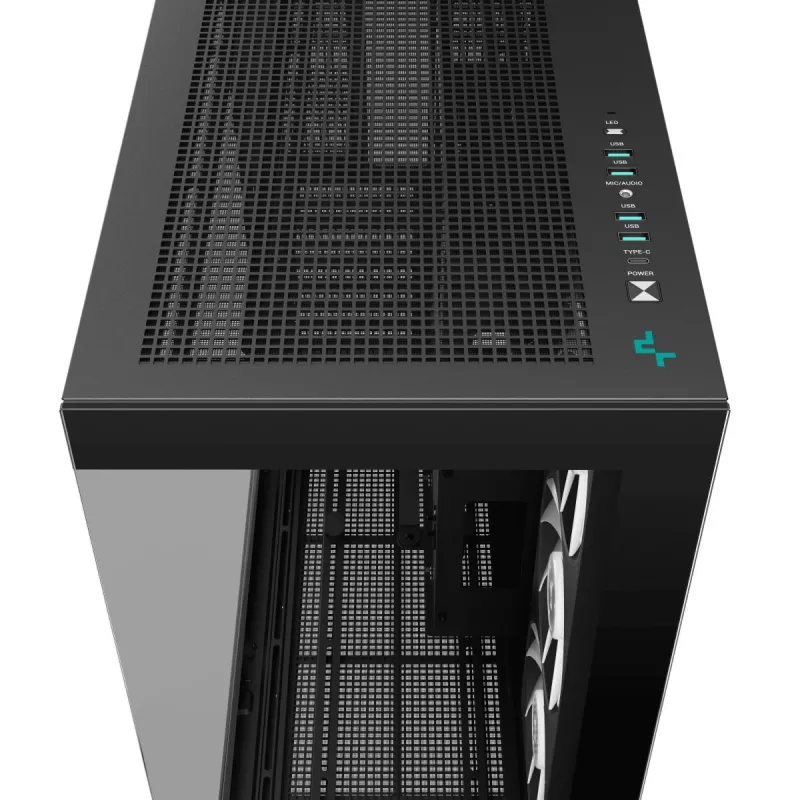 DeepCool CH780 Full Tower korpuss spēļu datoram, E-ATX, rūdīta stikla sānu panelis ar logu, bez barošanas avota, melns