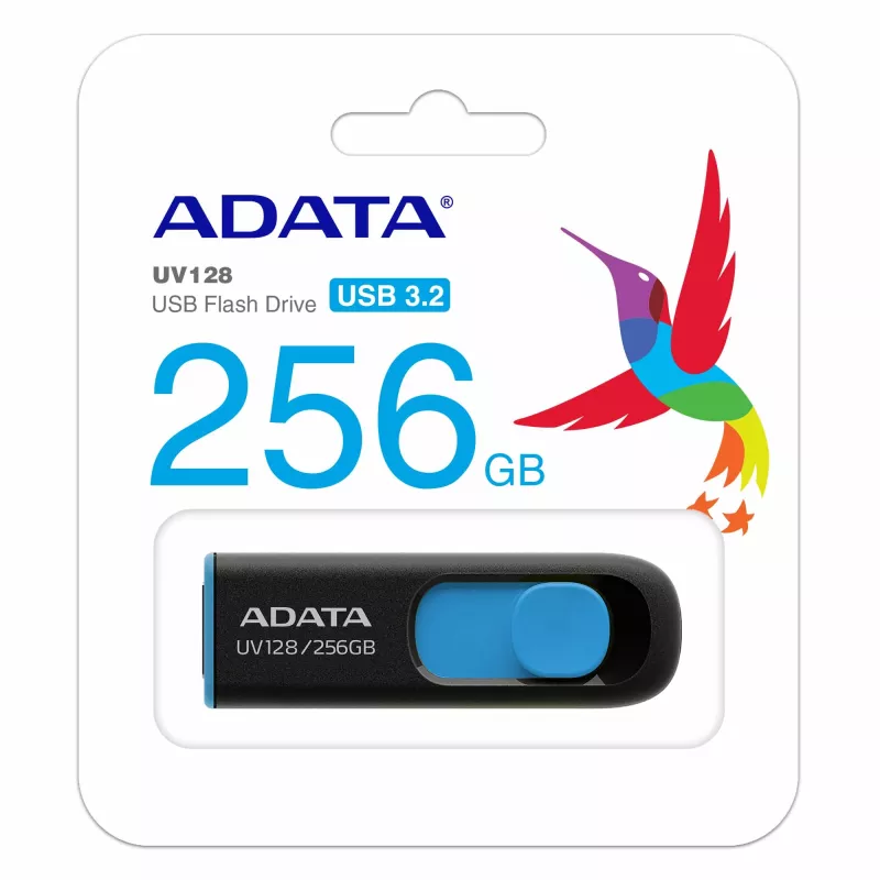 ADATA UV128 USB zibatmiņa 256 GB USB Type-A 3.2 Gen 1 Melna, Zila